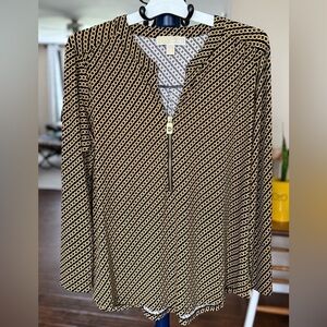 Michael Kors Black and Gold Chain Pattern, V Neck & Zip top, XL